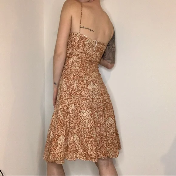 Vintage Midi Orange/Cream Beach Summer Dress, women's size Small - Picture 6 of 12